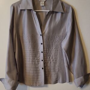 Nexx Petite Gray Silk  Button-Up Blouse